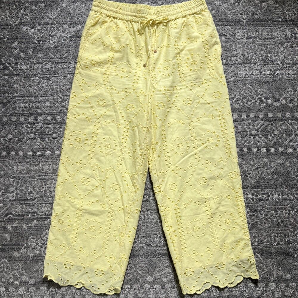 Calypso St. Barth Yellow Eyelet Wide Leg Pants Womens Large Pull On Resortwear